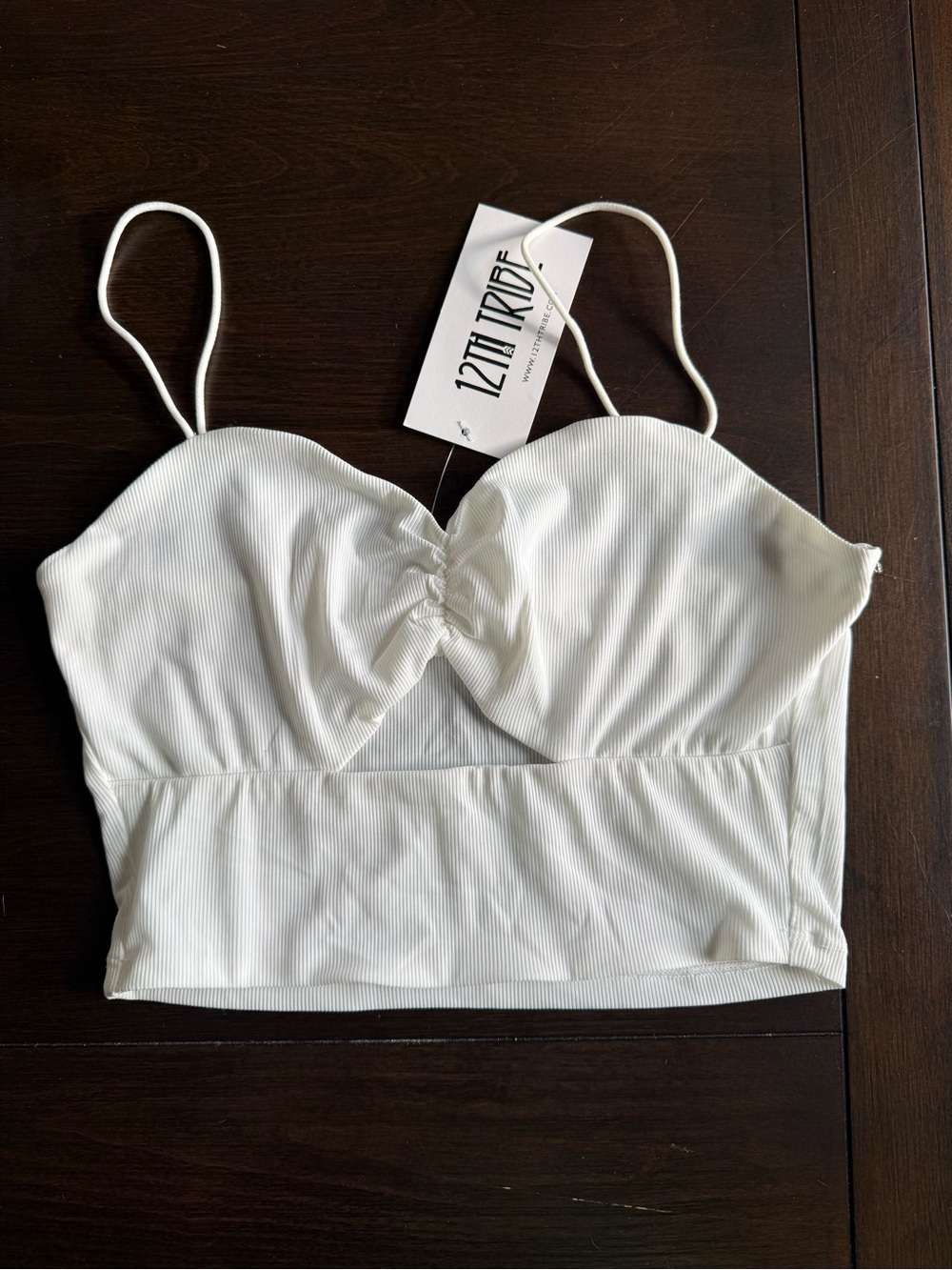 12th Tribe Cream Ribbed Sweetheart Crop Top